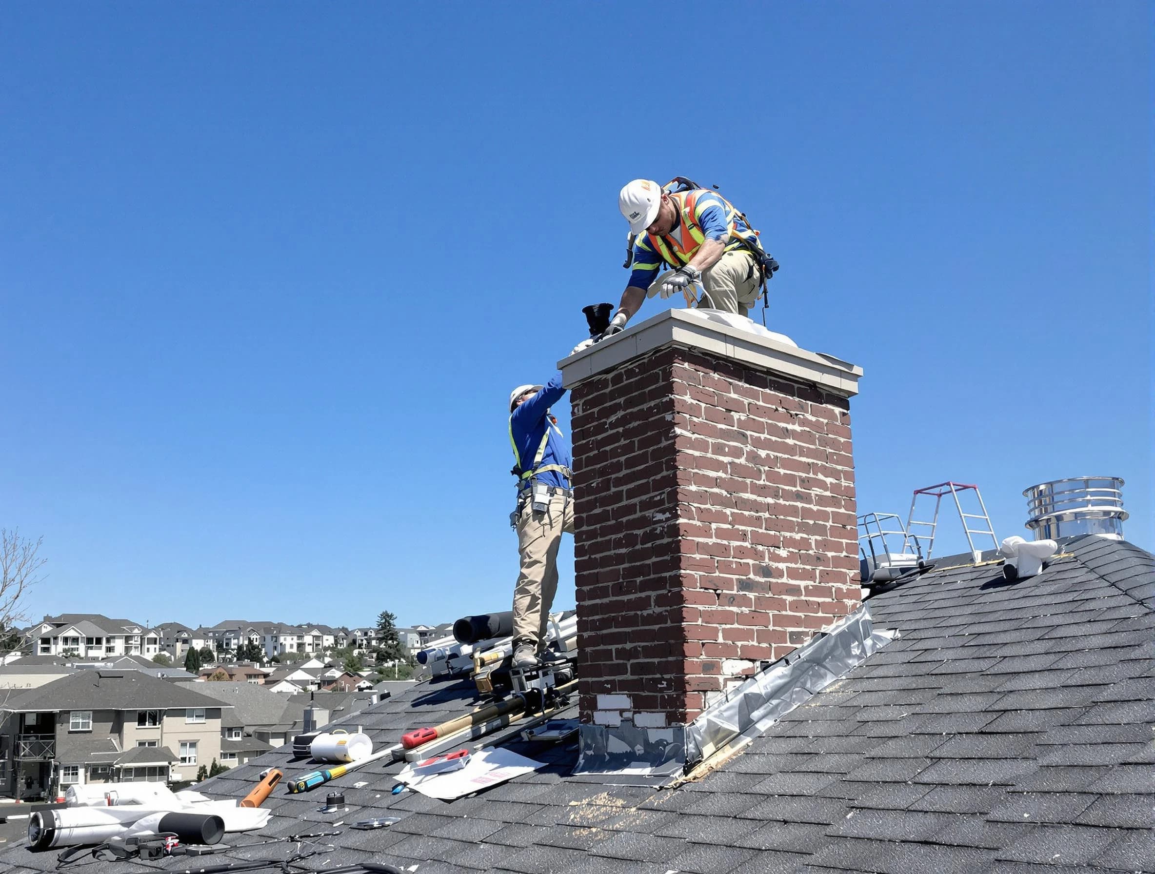 Arlington Chimney Sweep repairing a chimney crown in Arlington, MA