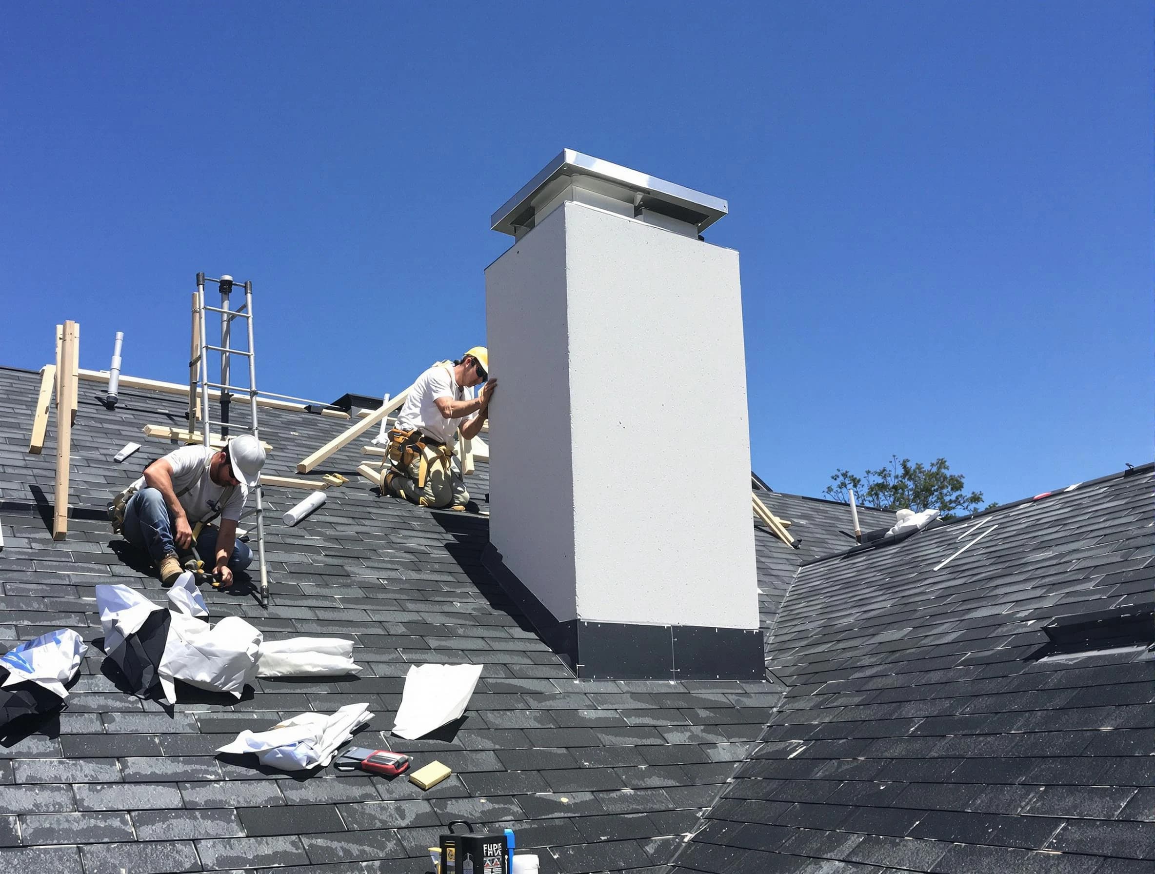 Arlington Chimney Sweep crew installing a new chimney in Arlington, MA