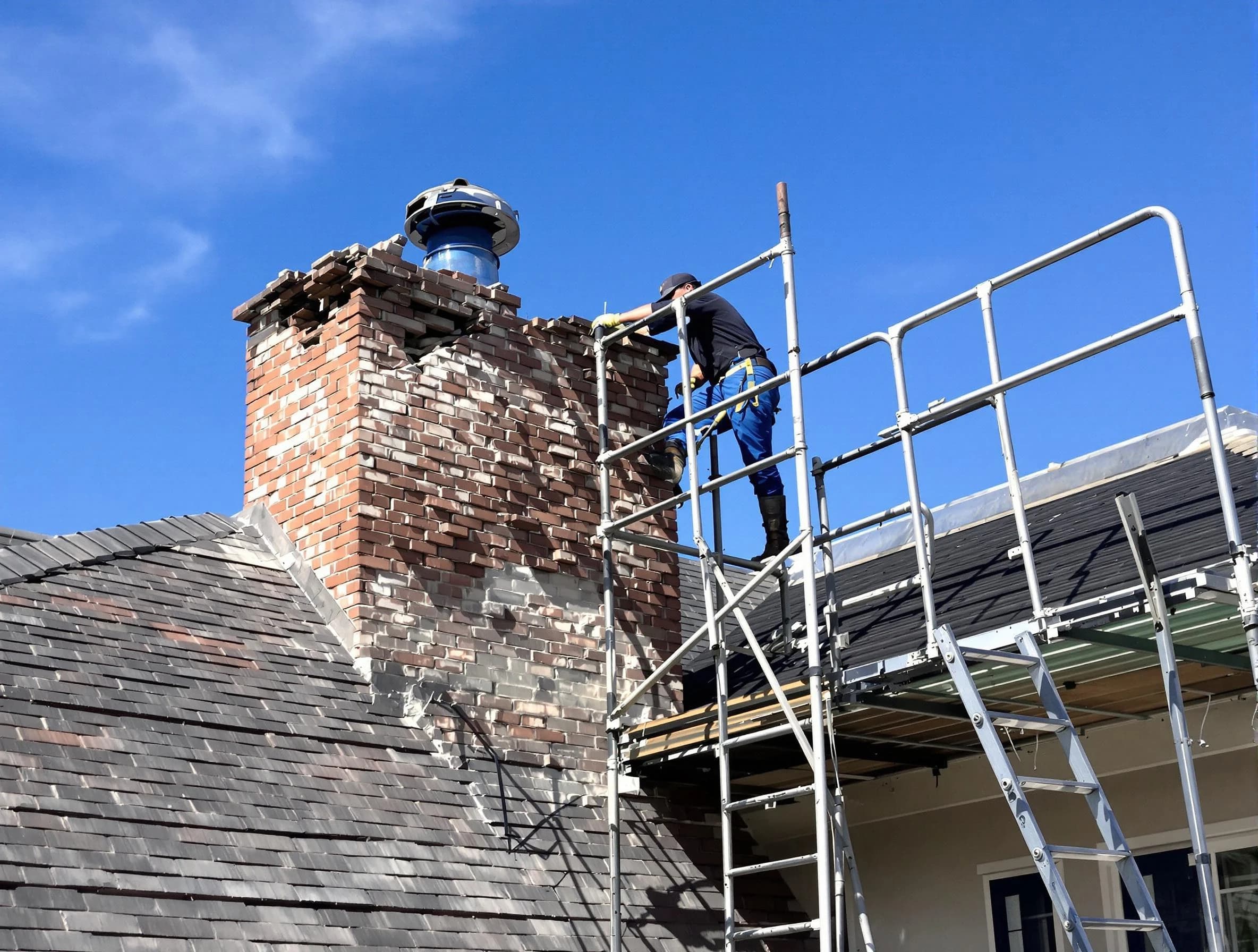 Rebuilding a chimney structure by Arlington Chimney Sweep in Arlington, MA