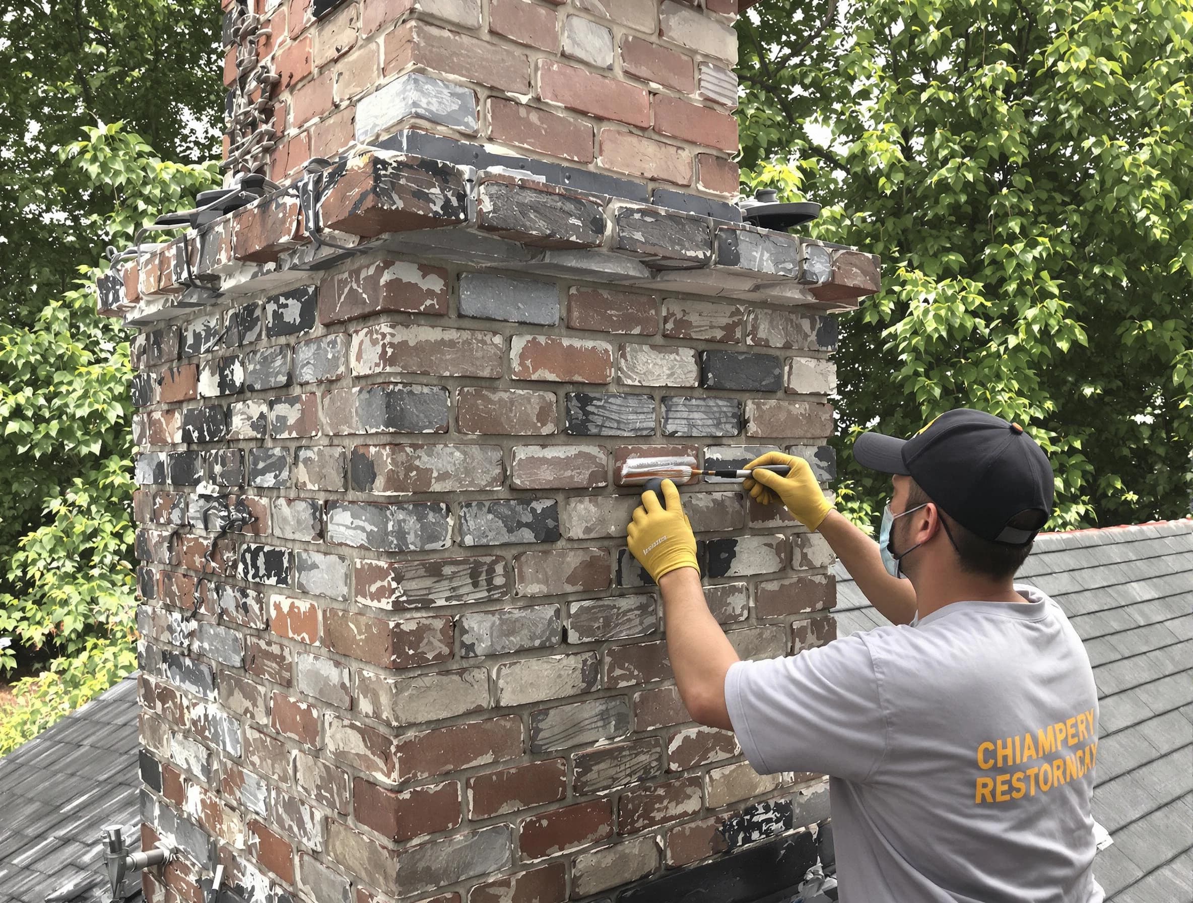 In-progress chimney restoration by Arlington Chimney Sweep in Arlington, MA