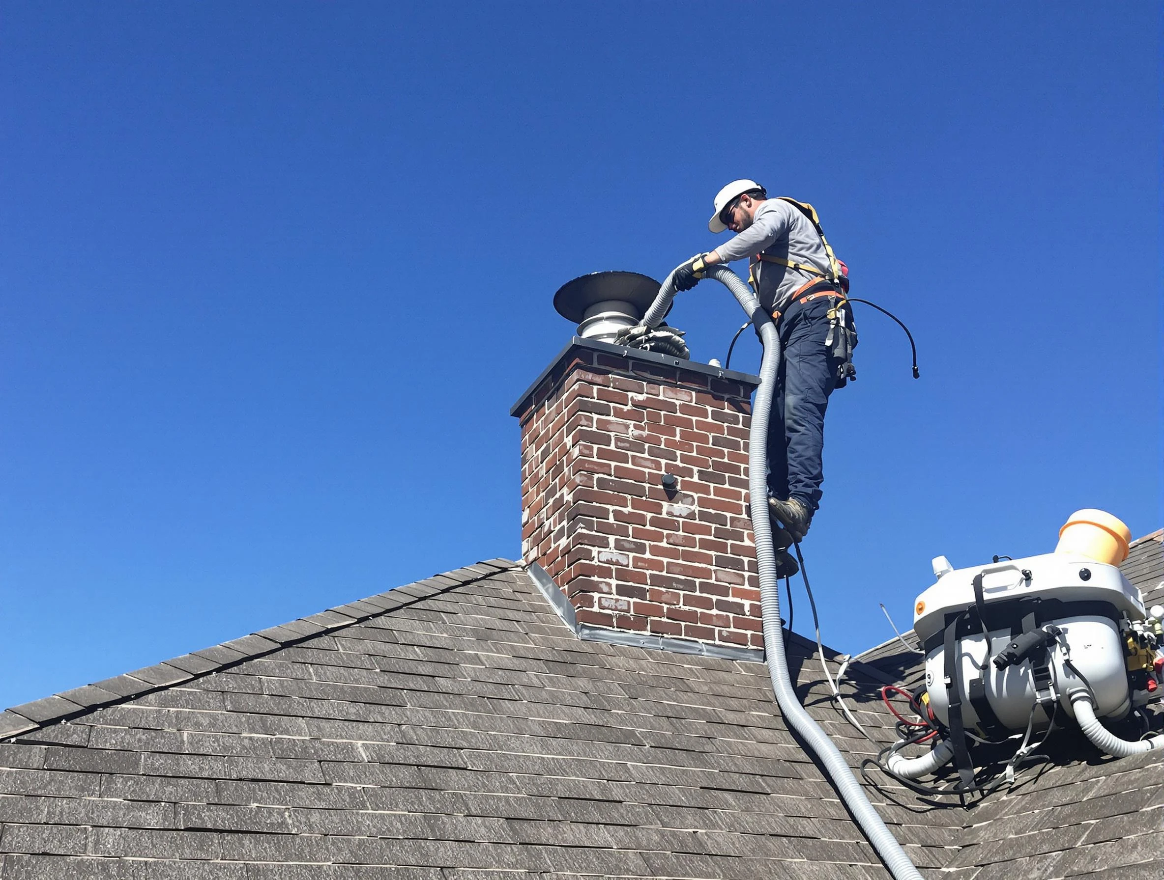 Dedicated Arlington Chimney Sweep team member cleaning a chimney in Arlington, MA