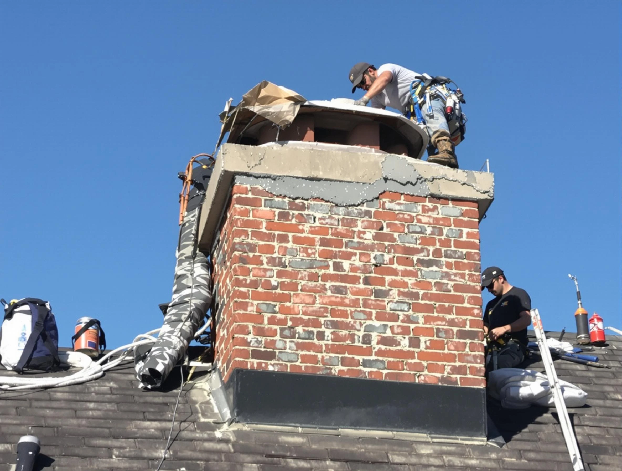 Arlington Chimney Sweep installing a custom chimney crown in Arlington, MA